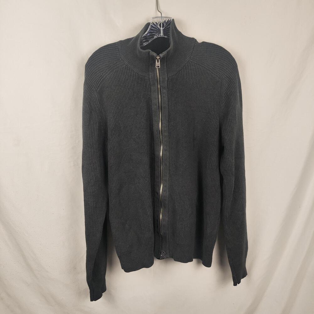 Express Design Studio Sweater Mens Medium Gray Full Zip Mock Neck Ribbed Knit